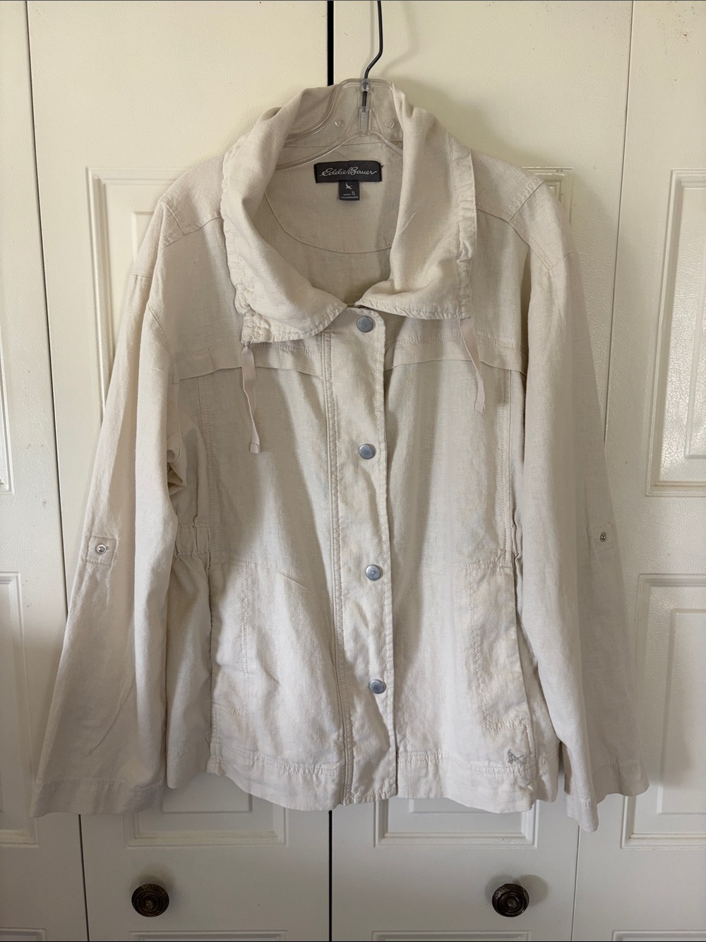EDDIE BAUER Linen Coastal Beachy Preppy Jacket Nautical Timeless Airy Large Tall